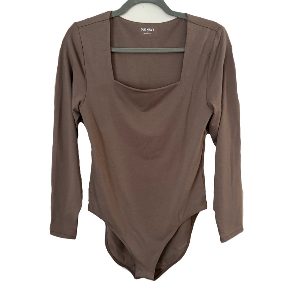 Old Navy Brown Square Neck Long Sleeve Classic Minimalist Neutral Bodysuit Large